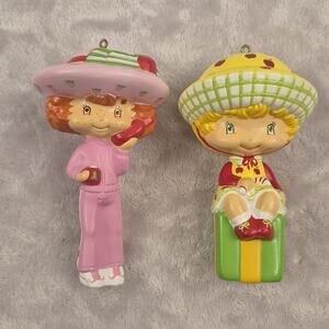 Lot of 2 Strawberry Shortcake & Apple Dumplin on a Present Christmas Ornaments
